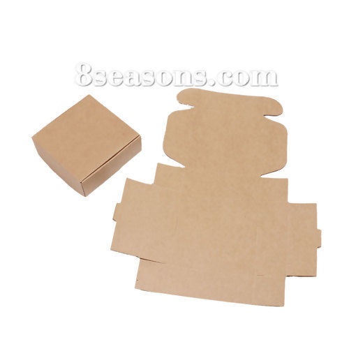 Picture of Paper Jewelry Gift Flower Wrapping Square Brown Yellow 95mm(3 6/8") x 95mm(3 6/8") , 10 PCs