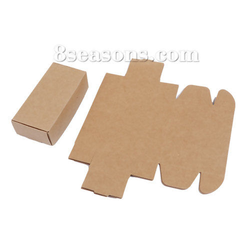 Picture of Paper Jewelry Gift Flower Wrapping Rectangle Brown Yellow 12.5cm(4 7/8") x 6cm(2 3/8") , 10 PCs