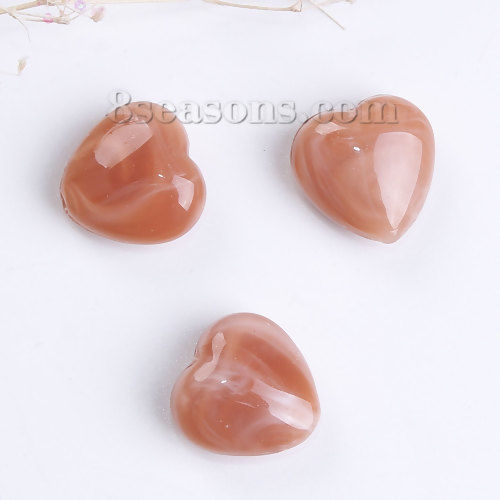 Picture of Acrylic Beads Heart Light Coffee Marble Effect About 14mm x 14mm, Hole: Approx 2.2mm, 50 PCs