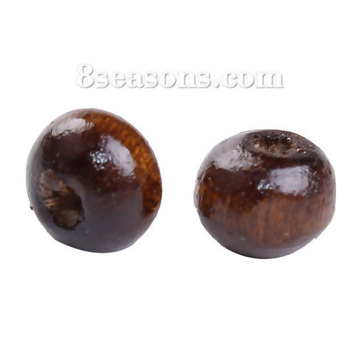 Picture of Hinoki Wood Spacer Beads Round Coffee Painting About 7mm Dia. - 6mm Dia. Hole: Approx 1.8mm, 3000 PCs