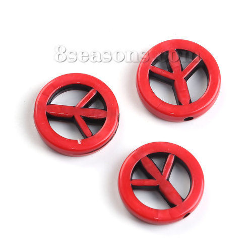 Picture of Acrylic Beads Peace Symbol Red About 17mm Dia, Hole: Approx 1.7mm, 100 PCs