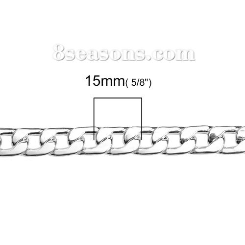 Picture of Iron Based Alloy Link Curb Chain Findings Silver Plated 15x9mm( 5/8" x 3/8"), 1 M