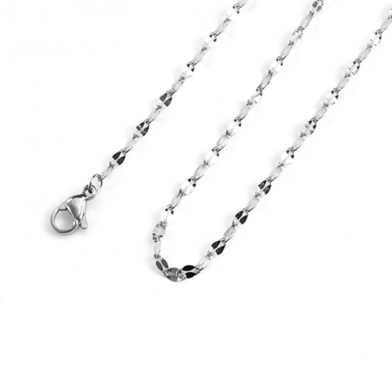 Picture of 304 Stainless Steel Lips Chain Necklace Silver Tone 50cm(19 5/8") long, Chain Size: 5x2.5mm( 2/8" x 1/8"), 1 Piece