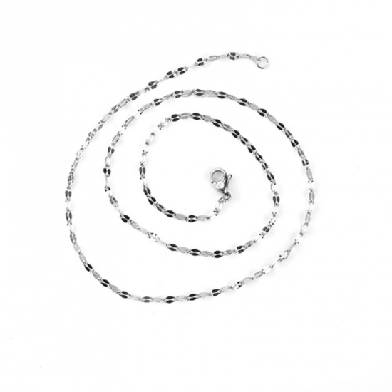 Picture of 304 Stainless Steel Lips Chain Necklace Silver Tone 50cm(19 5/8") long, Chain Size: 5x2.5mm( 2/8" x 1/8"), 1 Piece