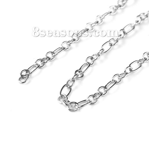 Picture of Iron Based Alloy 3:1 Figaro Link Chain Findings Silver Tone 6.5x3.5mm( 2/8" x 1/8") 4x3.5mm( 1/8" x 1/8"), 10 M