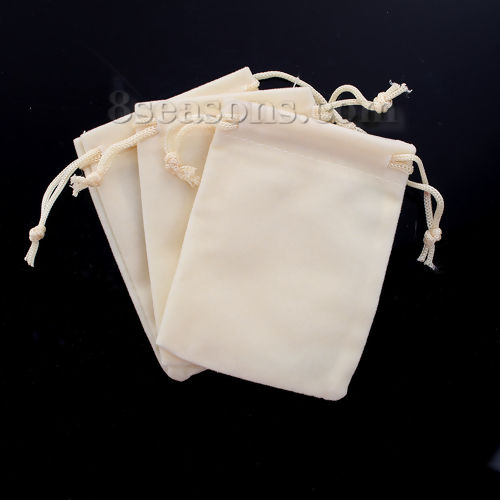 Picture of Velvet Jewelry Gift Bags Drawstring Rectangle Beige (Usable Space: Approx 8cmx7cm) 9.3cm(3 5/8") x 7cm(2 6/8"), 10 PCs