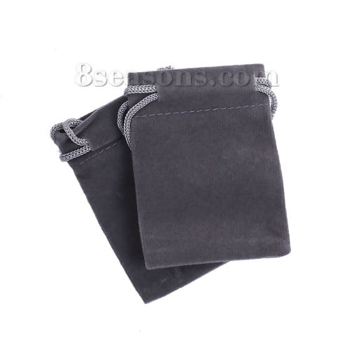 Picture of Velvet Jewelry Gift Bags Drawstring Rectangle Gray (Usable Space: Approx 5.5x5cm) 7cm x 5cm, 10 PCs