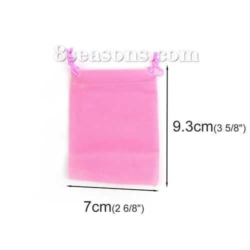 Picture of Velvet Jewelry Gift Bags Drawstring Rectangle Pink (Usable Space: Approx 8cmx7cm) 9.3cm(3 5/8") x 7cm(2 6/8"), 10 PCs