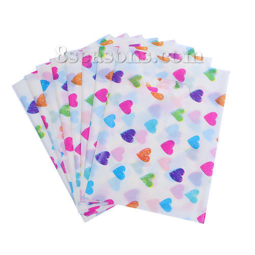 Picture of Plastic Party Gift Bags Rectangle Heart Pattern Beige 20cm(7 7/8") x 15cm(5 7/8"), 50 PCs