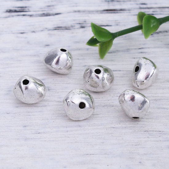 Picture of Zinc Based Alloy Beads Heart Antique Silver Color About 10mm x 9mm, Hole: Approx 1.1mm, 50 PCs