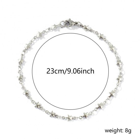 Imagen de Estrellas de cinco puntos Acero Inoxidable Pulseras Al Por Mayor, Tono de Plata Mujeres Regalo Suministro de Joyería, 21cm longitud, Tamaño de la Cadena: 4mm, 1 Unidad