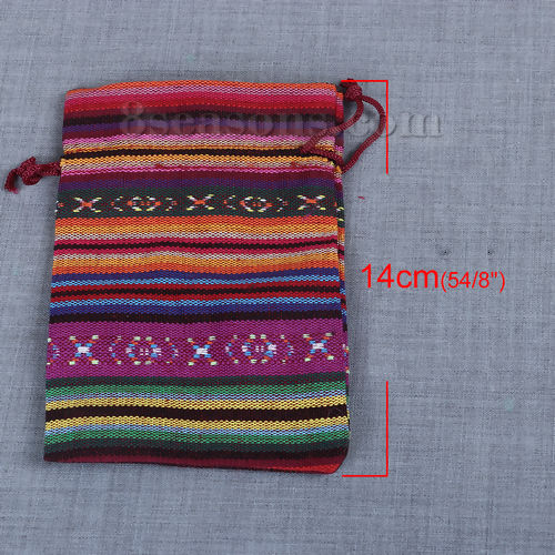 Picture of Cloth Drawstring Bags Drawstring Rectangle Multicolor Stripe (Usable Space: 13x9cm) 14cm(5 4/8") x 10cm(3 7/8"), 5 PCs