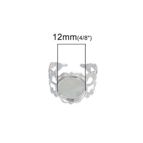 真鍮 調整可能 リング 指輪 円形 銀メッキ 12mm 16.5mm（日本サイズ約11号） 5 個 の画像