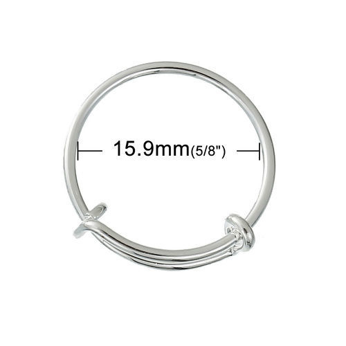 Immagine di Ottone Espandibile Anello Doppia Bar Tondo Tono Argento 15.9mm (taglia di US: 5.25), 2 Pz                                                                                                                                                                     