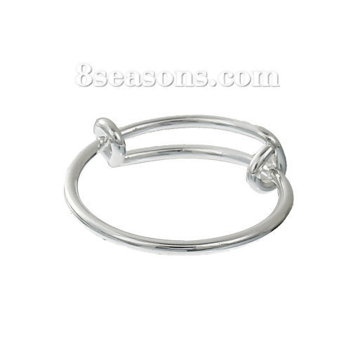 Imagen de Latón Expandible Anillos Doble Bar Ronda Tono de Plata 15.9mm( 5/8")(US size 5.25), 2 Unidades