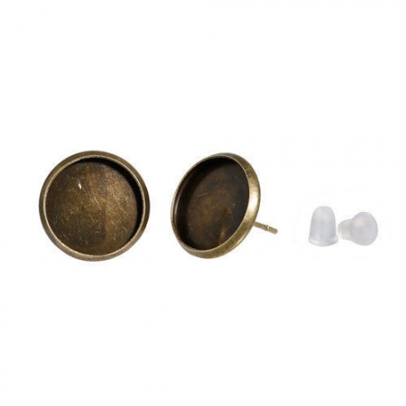 Ottone Orecchini a Perno Accessori Tondo Bronzo Antico W / Tappi (Addetti: 12mm) 14mm x 13mm posta / filo: ( 0.7mm )， 10 Pz