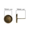 Bild von Messing Ohrring Fassung Ohrstecker Rund Bronzefarbe M/ Stöpsel, (für 12mm D.) 14mm x 13mm, Drahtstärke: (21 gauge), 10 Stück                                                                                                                                  