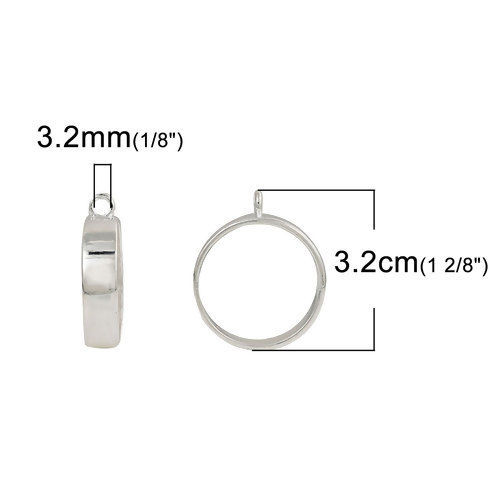 Immagine di Lega di Zinco Charm Aprire Lunetta Posteriore Pendenti Per Resina Tondo Argento Placcato 32mm x 27mm, 2 Pz