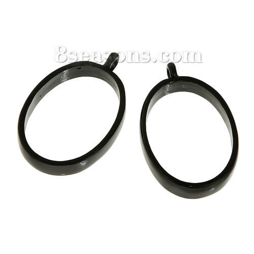 Picture of Zinc Based Alloy Open Back Bezel Pendants For Resin Oval Black 33mm(1 2/8") x 21mm( 7/8"), 2 PCs