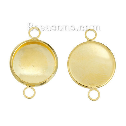 Immagine di Ottone Connettore Tondo Oro Placcato Basi per Cabochon (Addetti 12mm) 21mm x 14mm, 10 Pz