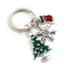 Picture of Keychain & Keyring Silver Tone Red & Green Christmas Tree Christmas Stocking 6.1cm, 1 Piece