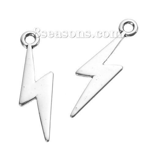 Picture of Zinc Based Alloy Charms Lightning Antique Silver Color 29mm(1 1/8") x 10mm( 3/8"), 20 PCs