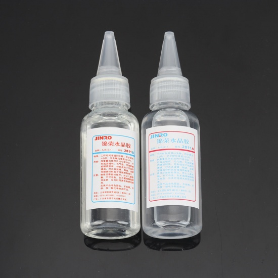 Picture of Crystal Clear Resin Epoxy AB Glue White For Making Resin Jewelry DIY (Approx A:30mL B:15mL) 11.5cm(4 4/8") x 3cm(1 1/8"), 1 Set