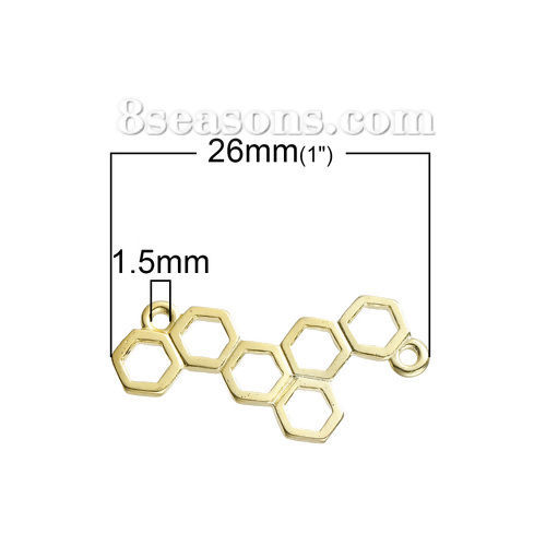 Picture of Zinc Based Alloy Connectors Findings Honeycomb Gold Plated Hollow 26mm x 13mm, 20 PCs