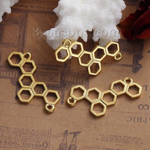 Picture of Zinc Based Alloy Connectors Findings Honeycomb Gold Plated Hollow 26mm x 13mm, 20 PCs