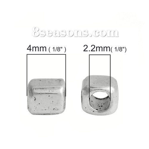 Immagine di Lega di Zinco Separatori Perline Cubo Argento Antico Circa 4mm x 3.5mm, Foro:Circa 2.2mm, 200 Pz