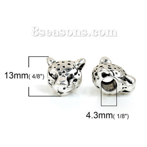 Picture of Zinc Based Alloy Spacer Beads Leopard Antique Silver Color About 13mm x 11mm, Hole: Approx 4.3mm, 10 PCs
