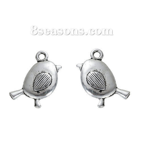 Picture of Zinc Based Alloy 3D Charms Mother Bird Antique Silver Color 21mm( 7/8") x 19mm( 6/8"), 10 PCs