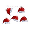 Immagine di Lega di Zinco Charms Cappelli di Natale Tono Argento Bianco & Rosso Smalto 18mm x 15mm , 5 Pz
