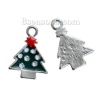 Picture of Zinc Based Alloy Charms Christmas Tree Silver Tone White & Green Enamel 19mm( 6/8") x 14mm( 4/8"), 5 PCs
