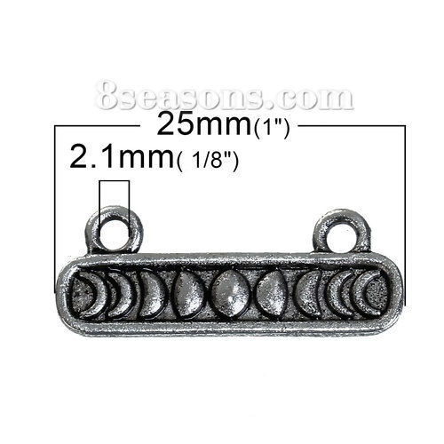 Picture of Zinc Based Alloy Boho Chic Connectors Findings Rectangle Antique Silver Color Black Moon Carved 25mm x 10mm, 10 PCs