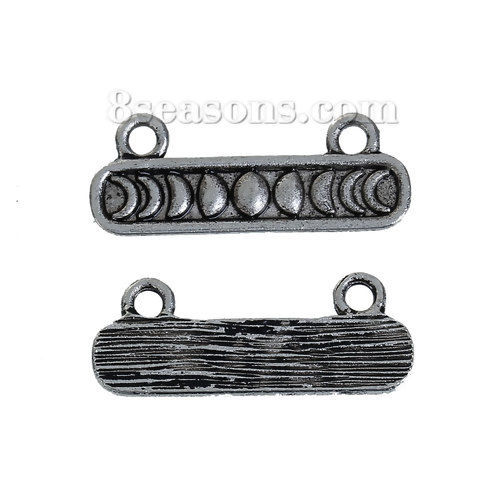 Picture of Zinc Based Alloy Boho Chic Connectors Findings Rectangle Antique Silver Color Black Moon Carved 25mm x 10mm, 10 PCs