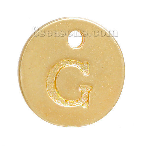 Image de Breloque en Alliage de Zinc Rond Doré Initial Alphabet/ Lettre " G " 12mm Dia, 20 PCs