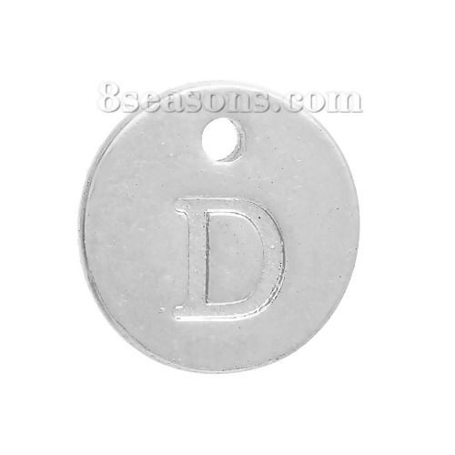 Immagine di Lega di Zinco Charms Tondo Argento Placcato Iniziale Lettera " D " 12mm Dia, 20 Pz