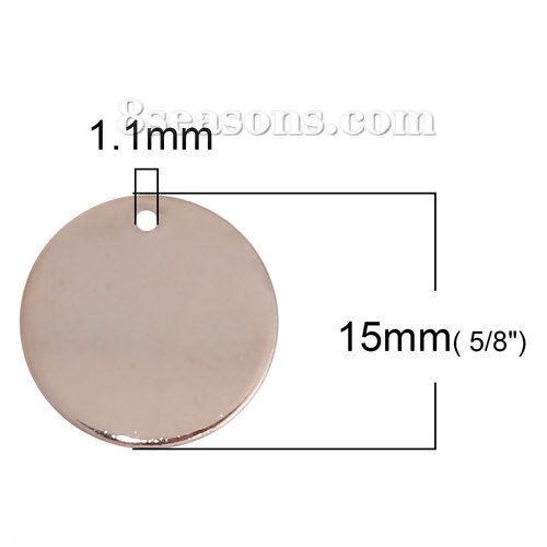 Picture of Brass Blank Stamping Tags Charms Round Rose Gold 15mm( 5/8") Dia, 10 PCs                                                                                                                                                                                      