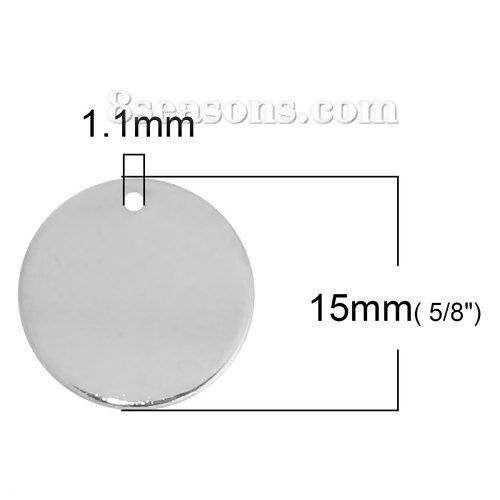 Picture of Brass Blank Stamping Tags Charms Round Silver Plated 15mm( 5/8") Dia, 10 PCs                                                                                                                                                                                  