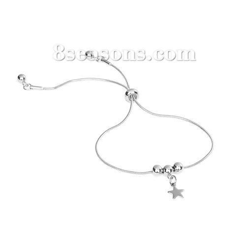 Picture of 304 Stainless Steel Adjustable Slider/ Slide Bolo Bracelets Silver Tone Round Pentagram Star 24cm(9 4/8") long, 1 Piece