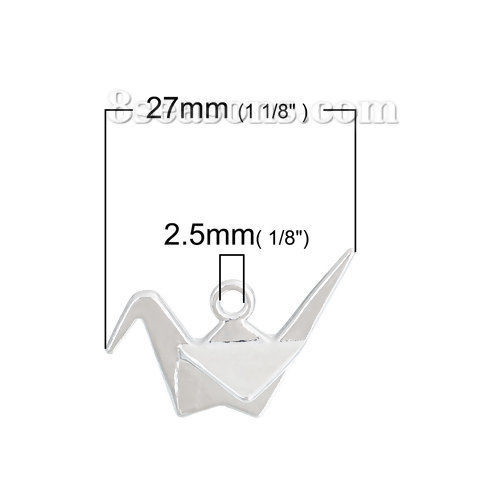 Picture of Zinc Based Alloy 3D Charms Origami Crane Silver Tone 27mm(1 1/8") x 20mm( 6/8"), 20 PCs