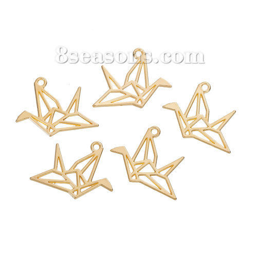Picture of Zinc Based Alloy Charms Origami Crane Gold Plated Hollow 29mm(1 1/8") x 23mm( 7/8"), 30 PCs