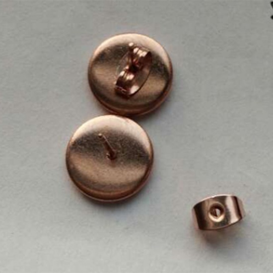 Picture of Stainless Steel Ear Post Stud Earrings Rose Gold Cabochon Settings (Fit 10mm Dia.) 13mm( 4/8") x 12mm( 4/8"), Post/ Wire Size: (21 gauge), 2 PCs