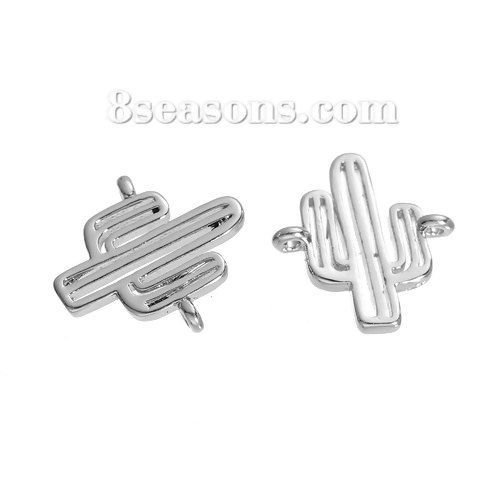 Picture of Brass Connectors Findings Cactus Silver Tone 14mm( 4/8") x 13mm( 4/8"), 3 PCs
