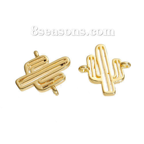 Picture of Brass Connectors Findings Cactus Gold Plated 14mm( 4/8") x 13mm( 4/8"), 3 PCs