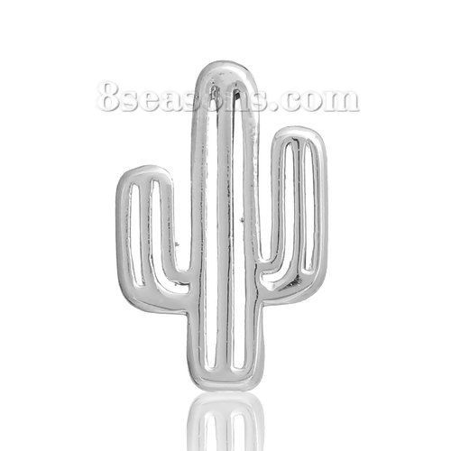 Picture of Brass Charms Cactus Silver Tone 14mm( 4/8") x 9mm( 3/8"), 3 PCs