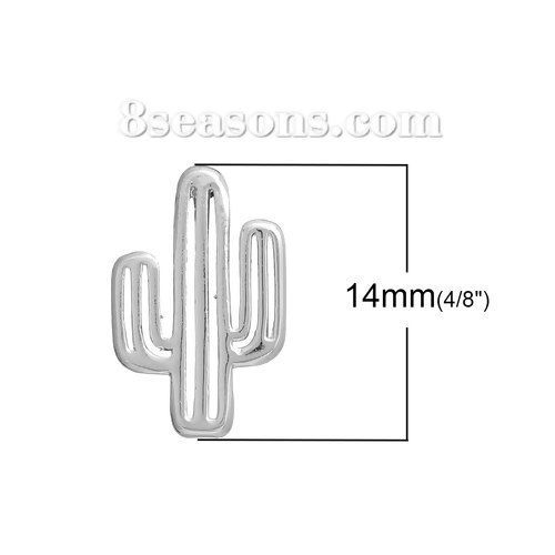 Picture of Brass Charms Cactus Silver Tone 14mm( 4/8") x 9mm( 3/8"), 3 PCs