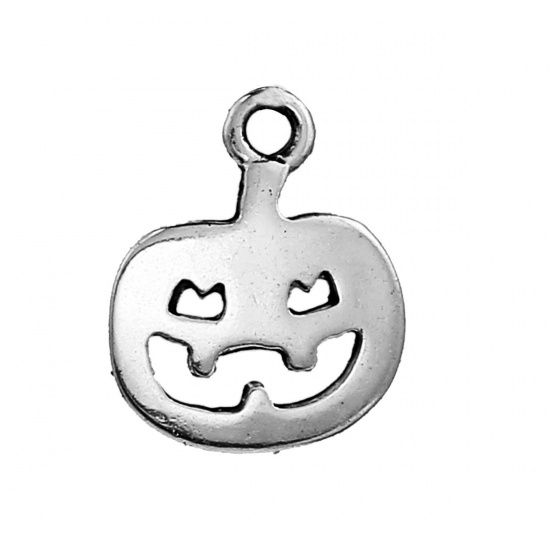 Picture of Zinc Based Alloy Halloween Charms Pumpkin Antique Silver Color Hollow 14mm( 4/8") x 12mm( 4/8"), 30 PCs