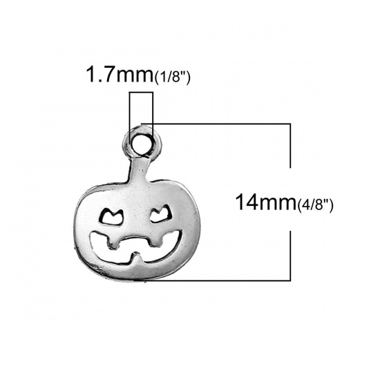 Picture of Zinc Based Alloy Halloween Charms Pumpkin Antique Silver Color Hollow 14mm( 4/8") x 12mm( 4/8"), 30 PCs